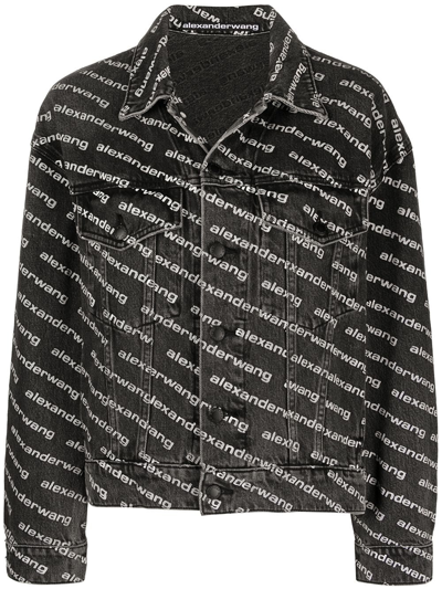 Alexander Wang Printed Denim Jacket In Grey