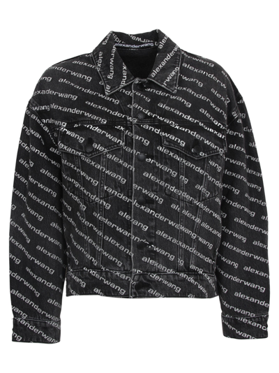 Alexander Wang Printed Denim Jacket In Grey