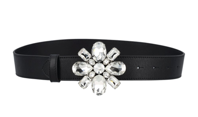 Shop Alessandra Rich Crystal Flower Buckle Belt In Black