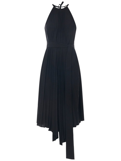 Shop Alexandre Vauthier Halterneck Pleated Midi Dress In Black