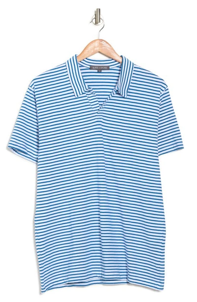 Shop Slate & Stone Split Collar Polo In White Blue Stripe