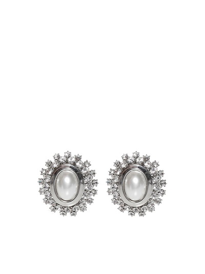 Shop Alessandra Rich Crystal Embellished Stud Earrings In Silver