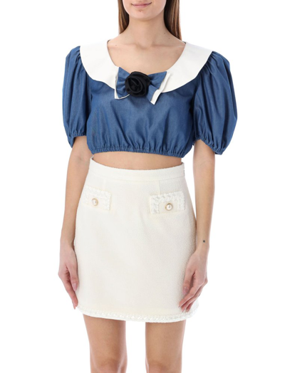 Shop Alessandra Rich Bow Detailed Cropped Top In Blue
