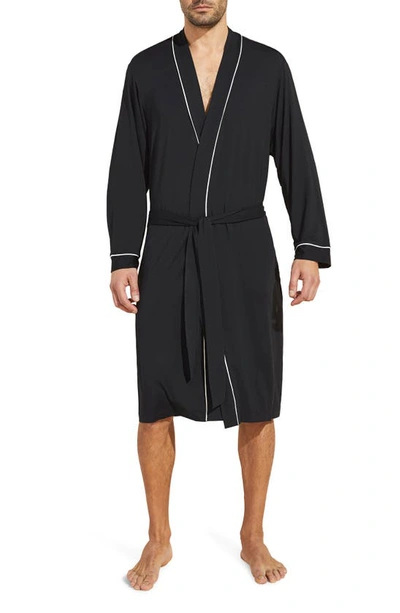 Shop Eberjey William Lightweight Jersey Knit Robe In Black/ Ivory