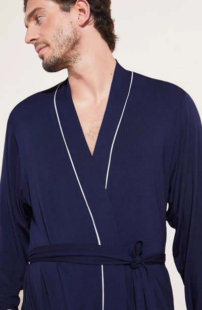 Shop Eberjey William Lightweight Jersey Knit Robe In True Navy/ Ivory
