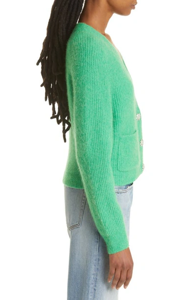 Shop Ganni Woolly Crop Cardigan In Kelly Green