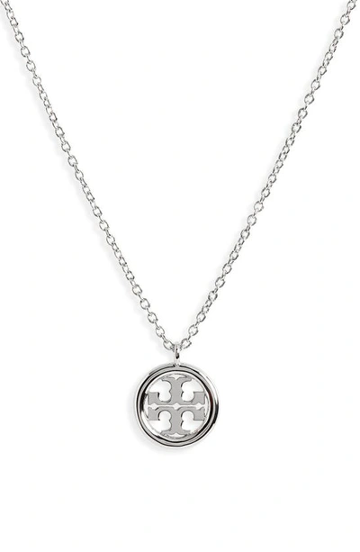 Shop Tory Burch Miller Pendant Necklace In Tory Silver