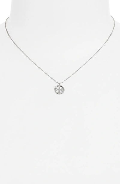 Shop Tory Burch Miller Pendant Necklace In Tory Silver