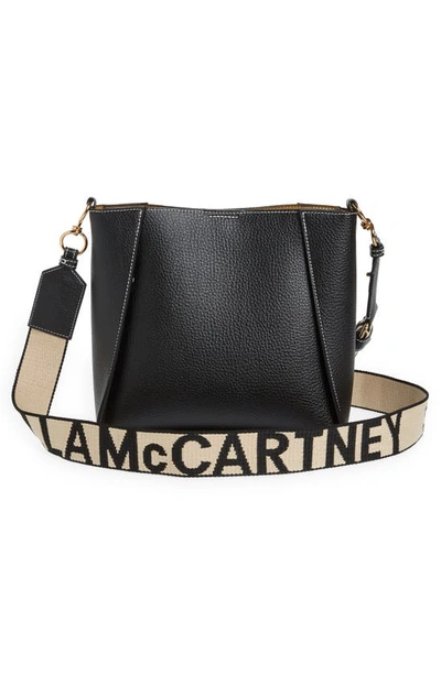 Shop Stella Mccartney Perforated Logo Mini Faux Leather Crossbody Bag In Black