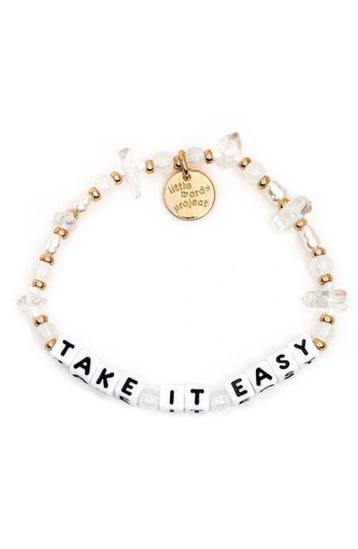 Shop Little Words Project Take It Easy Beaded Stretch Bracelet In White Crystal