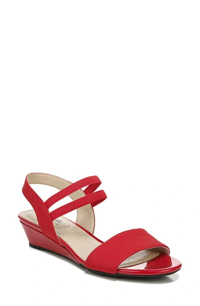 Lifestride Yolo Womens Solid Ankle Strap Wedge Sandals In Red