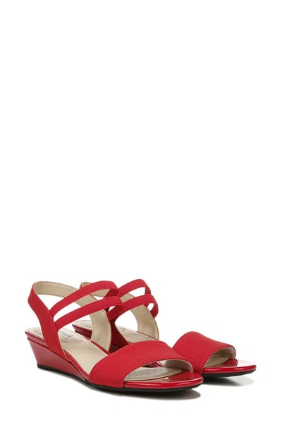 Lifestride Yolo Womens Solid Ankle Strap Wedge Sandals In Red