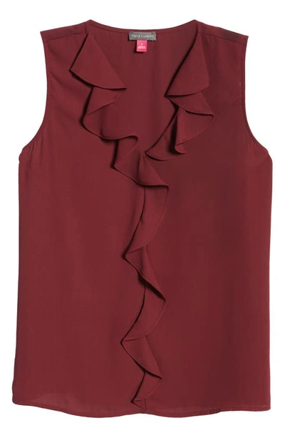 Shop Vince Camuto Ruffle Neck Sleeveless Georgette Blouse In Cranberry
