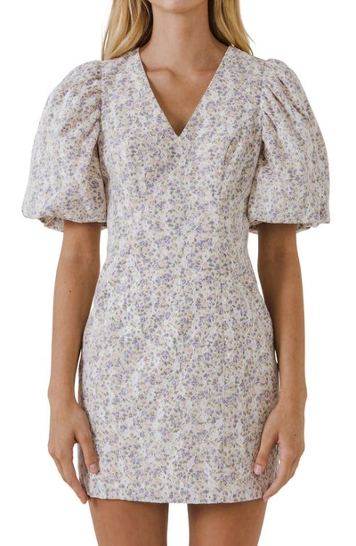 Free The Roses Floral Print Puff Sleeve Minidress In Cream Multi