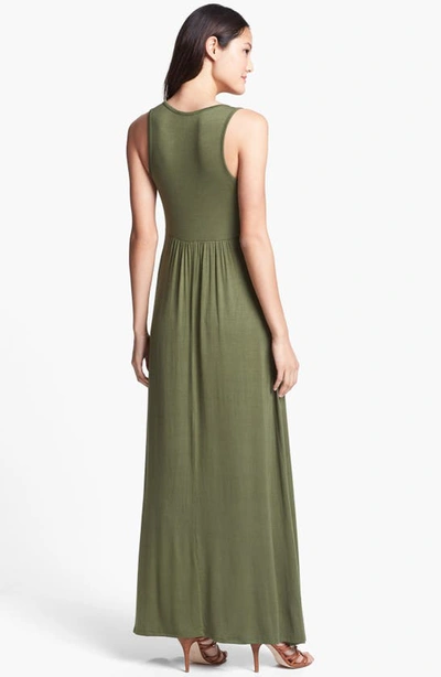 Loveappella V-neck Jersey Maxi Dress In Olive