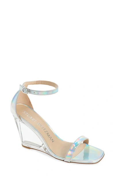 Shop Stuart Weitzman Lucite Wedge Sandal In Silver