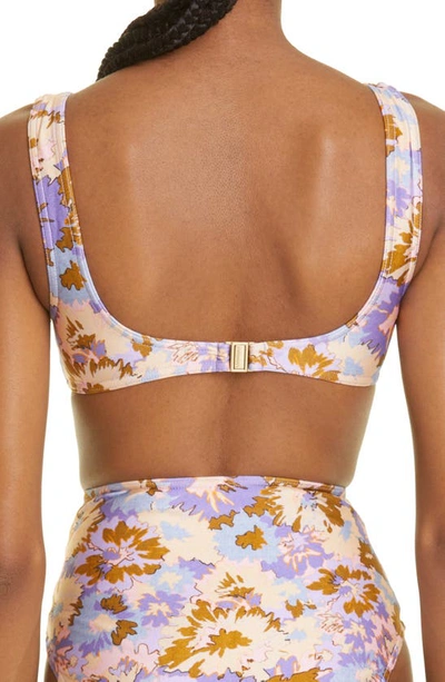 Zimmermann Floral Print Knotted Bikini Top In Purple Multi Floral