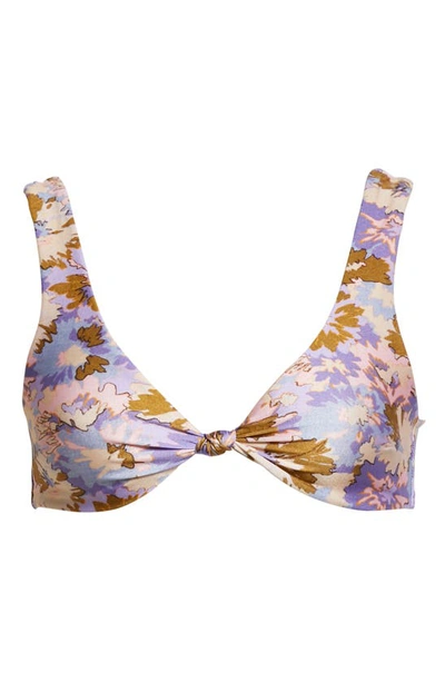 Zimmermann Floral Print Knotted Bikini Top In Purple Multi Floral