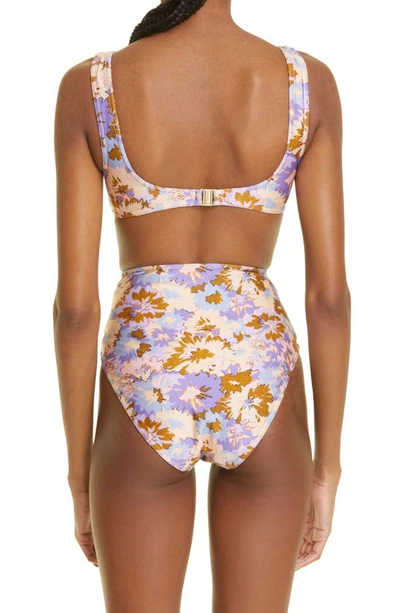 Zimmermann Floral Print Knotted Bikini Top In Purple Multi Floral