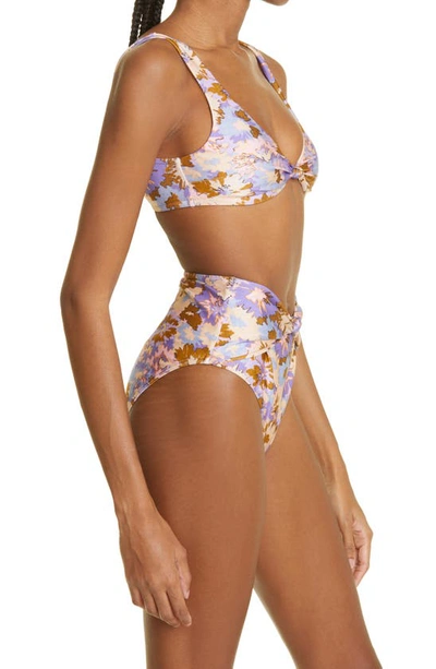 Zimmermann Floral Print Knotted Bikini Top In Purple Multi Floral