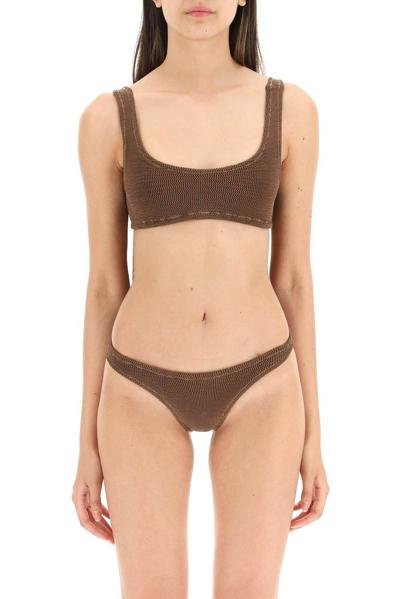 Shop Reina Olga Ginny Scrunch Sleeveless Bikini Set In Brown