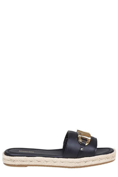 Shop Michael Michael Kors Izzy Logo Plaque Sandals In Black