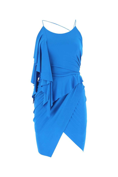 Shop Alexandre Vauthier Asymmetric Draped Mini Dress In Blue