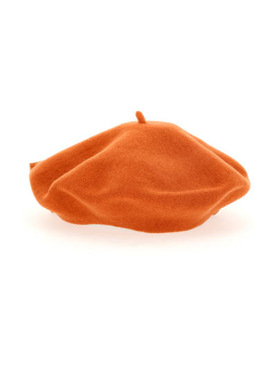 Shop Monnalisa Boiled Wool Beret With Bow In Rusty Red