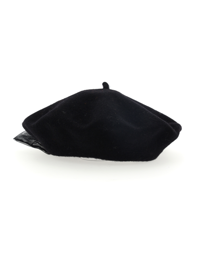 Shop Monnalisa Boiled Wool Beret With Bow In Black