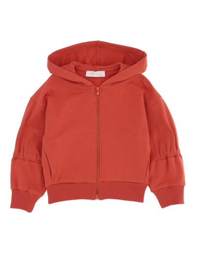 Shop Monnalisa Zip-up Sweatshirt With Born To Be Cool Print In Rusty Red