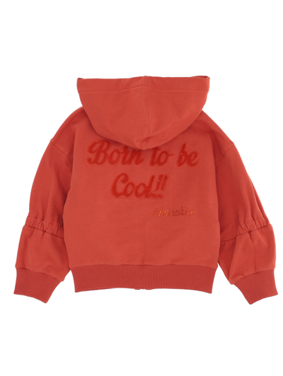 Shop Monnalisa Zip-up Sweatshirt With Born To Be Cool Print In Rusty Red