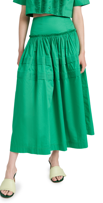 Shop Aje Poised Pleated Midi Skirt In Emerald Green