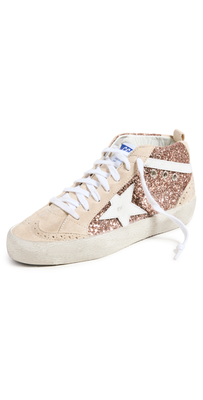 Shop Golden Goose Mid Star Glitter Upper Leather Star Sneakers Peach/pearl/white