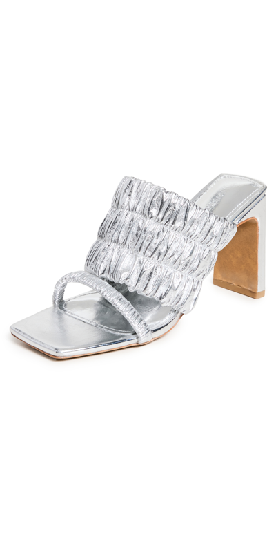 Shop Jonathan Simkhai Felix Elastic Heeled Mules In Silver