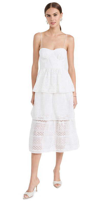 Shop Self-portrait White Broderie Anglaise Midi Dress