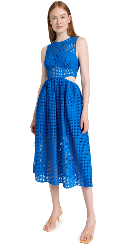 Shop Self-portrait Broderie Anglaise Midi Dress In Bright Blue