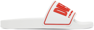 Shop Diesel White & Red Logo Slides In H8985