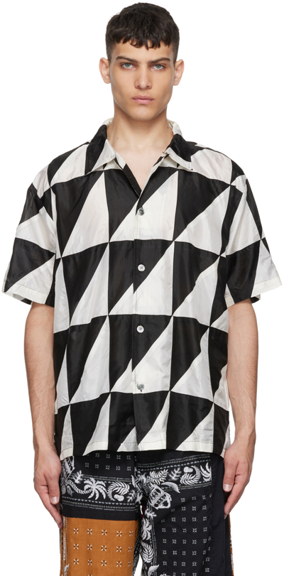 Shop Vyner Articles Black & White Silk Shirt In Black/white