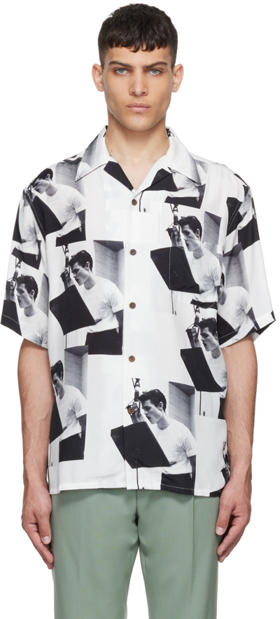 Shop Wacko Maria White Rayon Shirt In Mono White/black