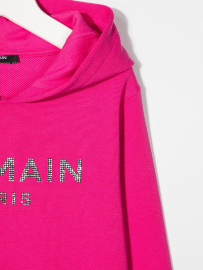 Shop Balmain Logo Print Hoodie Dress In Pink