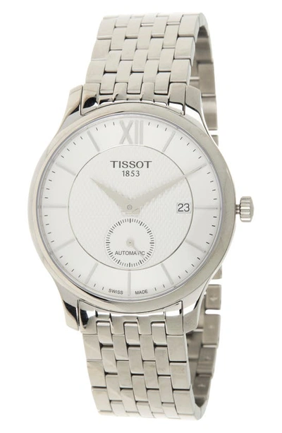 Shop Tissot Tradition Automatic Small Second Bracelet Watch, 40mm In Silver