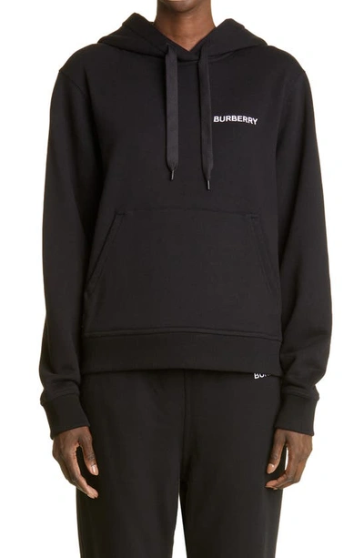 Shop Burberry Poulter Embroidered Logo Hoodie In Black