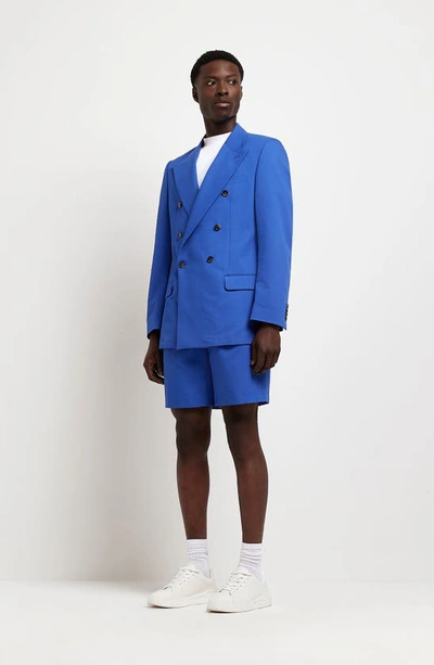 Shop River Island Double Breasted Suit Jacket In Bright Blue