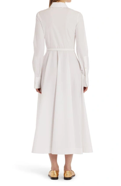 Shop Valentino Long Sleeve Cotton Poplin Midi Dress In 0bo Bianco