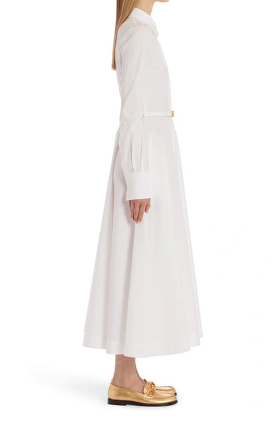 Shop Valentino Long Sleeve Cotton Poplin Midi Dress In 0bo Bianco