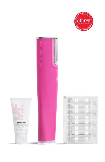 Shop Dermaflash Luxe+ Advanced Sonic Dermaplaning & Peach Fuzz Removal Set In Pop Pink