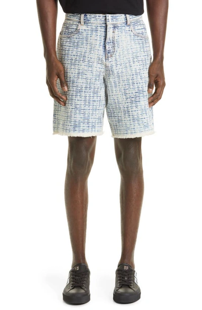 Shop Givenchy Skate 4g Raw Denim Shorts In Blue/ White