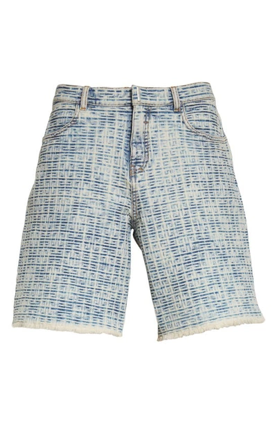 Shop Givenchy Skate 4g Raw Denim Shorts In Blue/ White