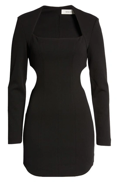 Shop Misha Kosma Square Neck Long Sleeve Cutout Dress In Black