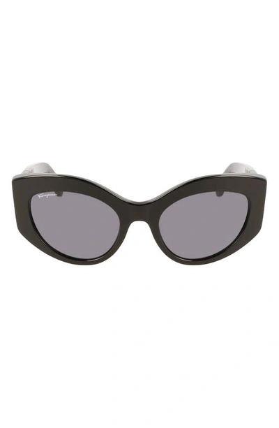 Shop Ferragamo 53mm Gancini Butterfly Sunglasses In Black